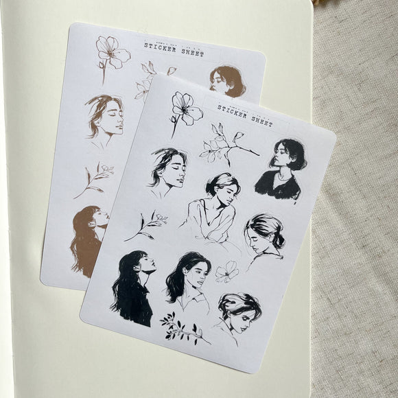 black and brown girl sketches sticker sheet,