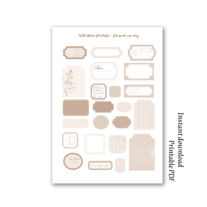 Vintage ephemera label A4 printable sticker sheet