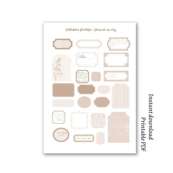 Vintage ephemera label A4 printable sticker sheet