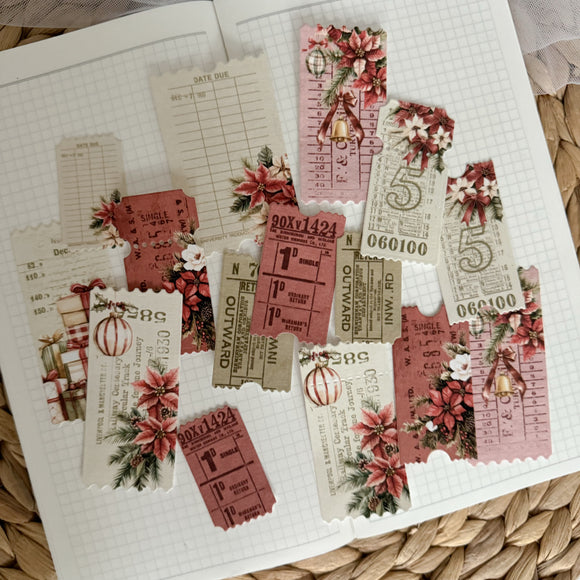 christmas ticket ephemera die cut pocket, 15 pieces