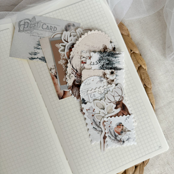 winter forest ephemera and sticker die cut pocket, 30+ pieces