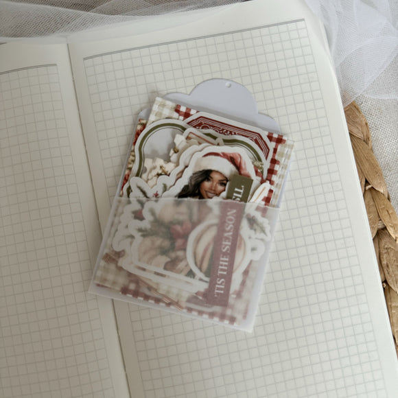 warm holidays ephemera and sticker die cut pocket, 25+ pieces