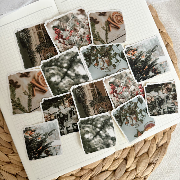green winter pictures die cut sticker pocket