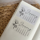 black and white line art 2026 die cut calendar stickers
