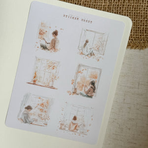 soft autumn view sticker sheet, window view