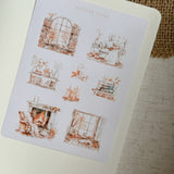 cozy up at the fireplace sticker sheet