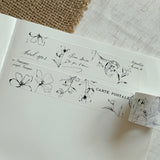 black and white floral ephemera washi tape