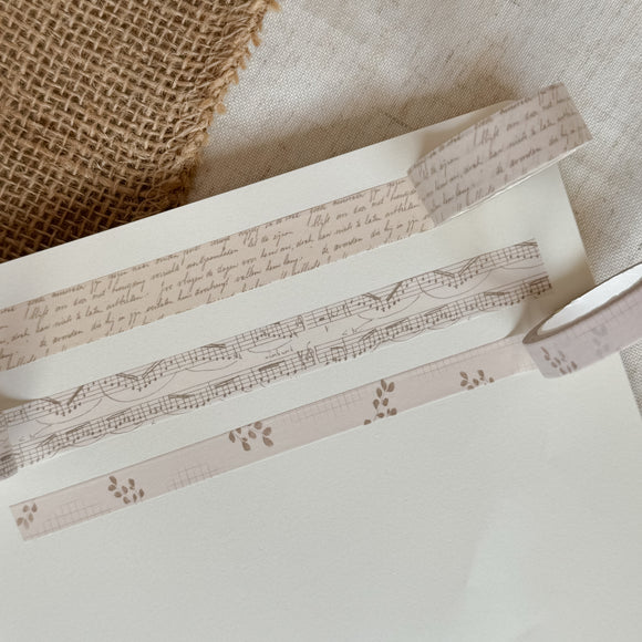 vintage handwriting, music pattern washi tape