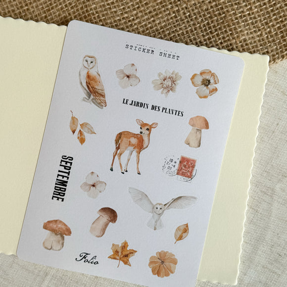 autumnal flower and forest animal sticker sheet