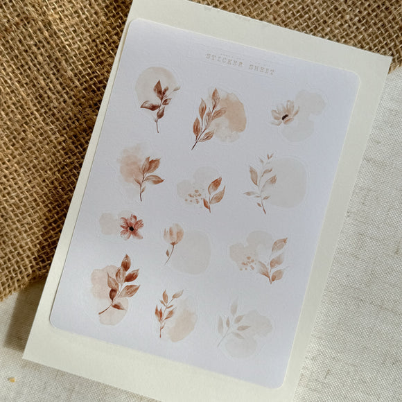 watercolor stains and flower branches sticker sheet