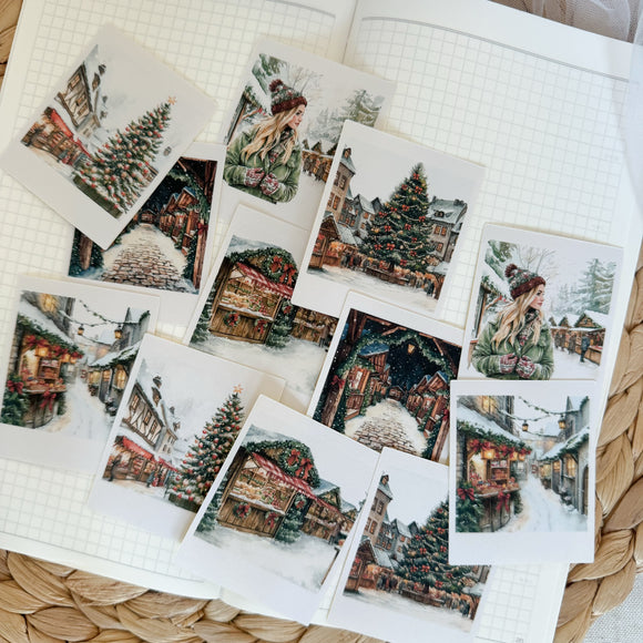 christmas market vintage photo frame die cut sticker pocket
