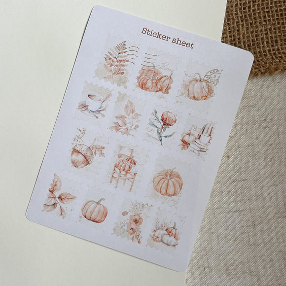 Autumn pumpkin post stamp sticker sheet