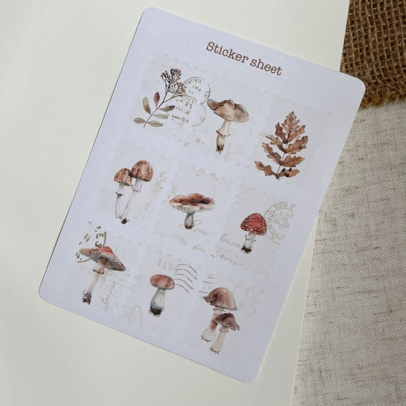 Autumn mushroom post stamp sticker sheet