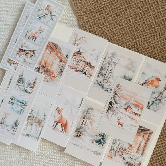 frosty winter, forest animals die cut polaroid picture sticker pocket,  planner sticker, christmas sticker, polaroid 13 pieces