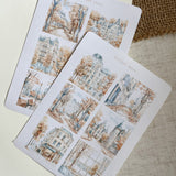 blue autumn city picture sticker sheet