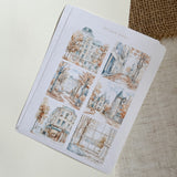 blue autumn city picture sticker sheet