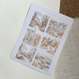 blue autumn city picture sticker sheet