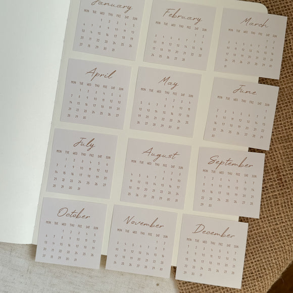 beige elegant 2025 die cut calendar stickers