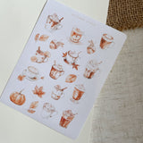 Autumn coffee and tea sticker sheet