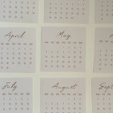 beige elegant 2025 die cut calendar stickers