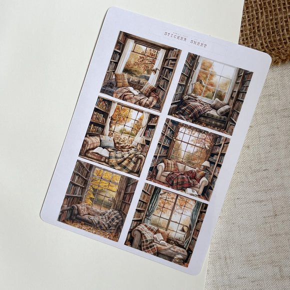 Autumn reading room picture sticker sheet