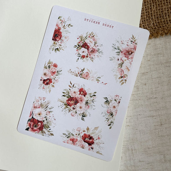 Burgundy flower bouquet sticker sheet