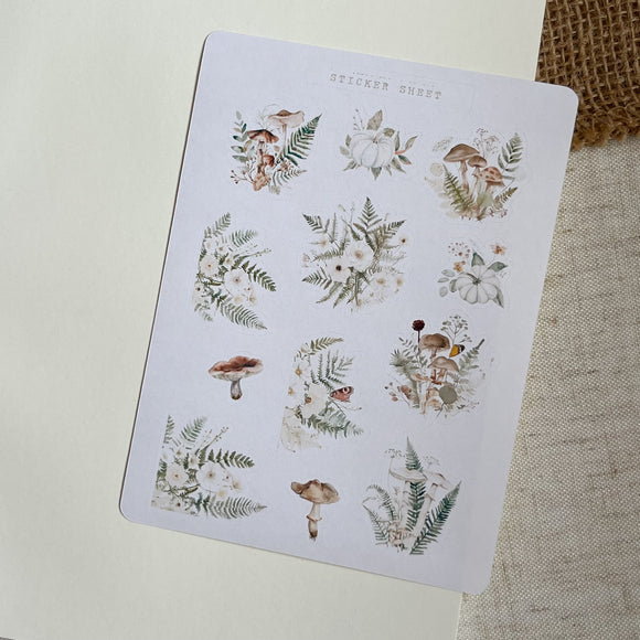 mushroom and fern bouquets sticker sheet