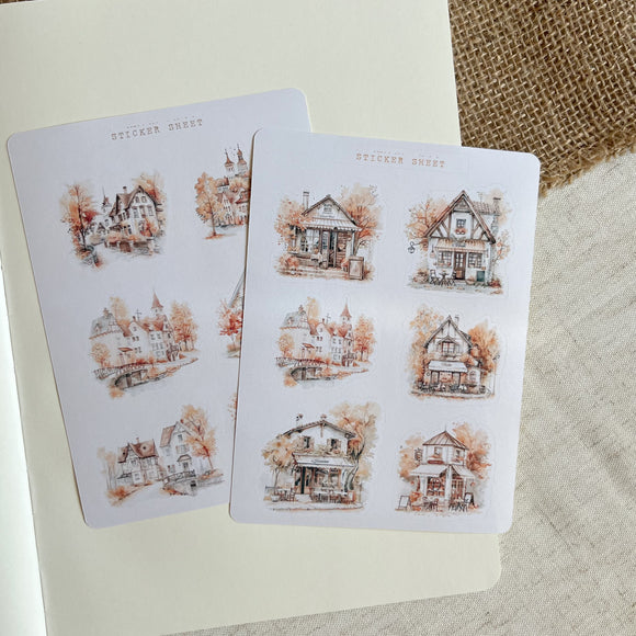 Autumn houses sticker sheet