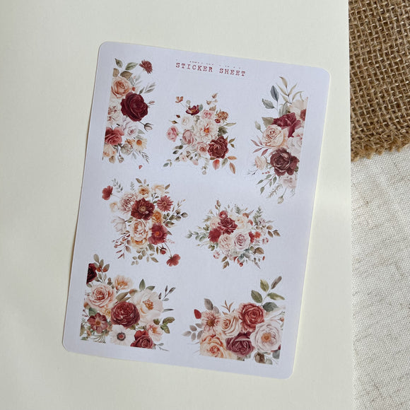 Autumn red floral bouquet sticker sheet