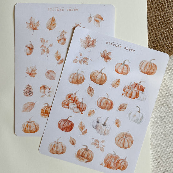 Autumn pumpkin and falling leaves sticker sheet