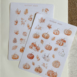 Autumn pumpkin and falling leaves sticker sheet