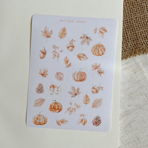 Autumn pumpkin and falling leaves sticker sheet