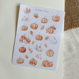 Autumn pumpkin and falling leaves sticker sheet