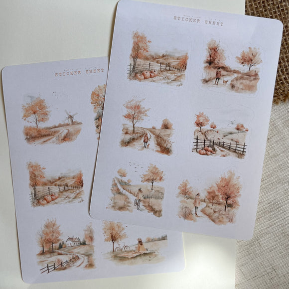 Autumn countryside scenery sticker sheet