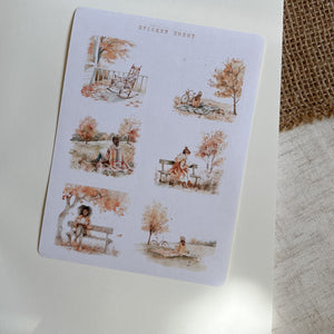 Autumn countryside reader girl sticker sheet