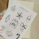 black simple christmas sketches sticker sheet bundle