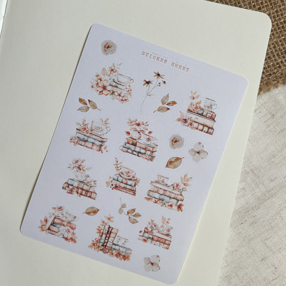 Autumn tea and books sticker sheet