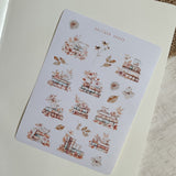 Autumn tea and books sticker sheet