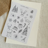 black simple christmas sketches sticker sheet bundle