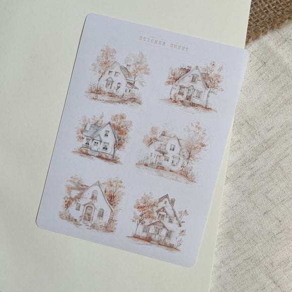 Autumn houses sticker sheet