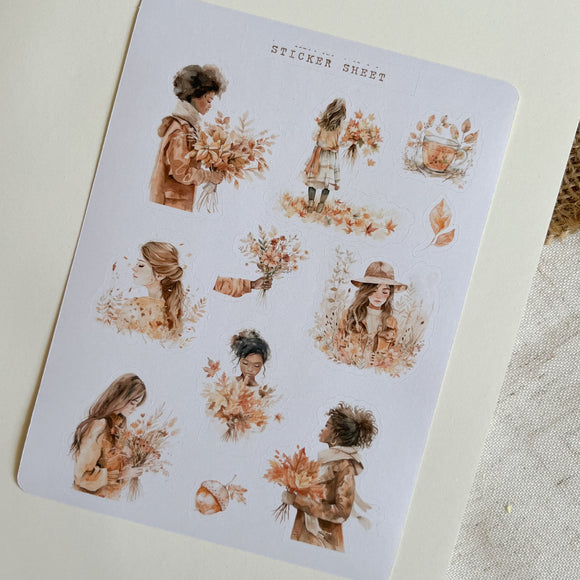 Autumn countryside girls sticker sheet