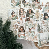 bookish winter girls die cut sticker pocket, christmas sticker, planner sticker, 15 pieces