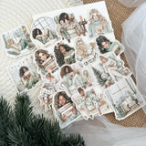bookish winter girls die cut sticker pocket, christmas sticker, planner sticker, 15 pieces