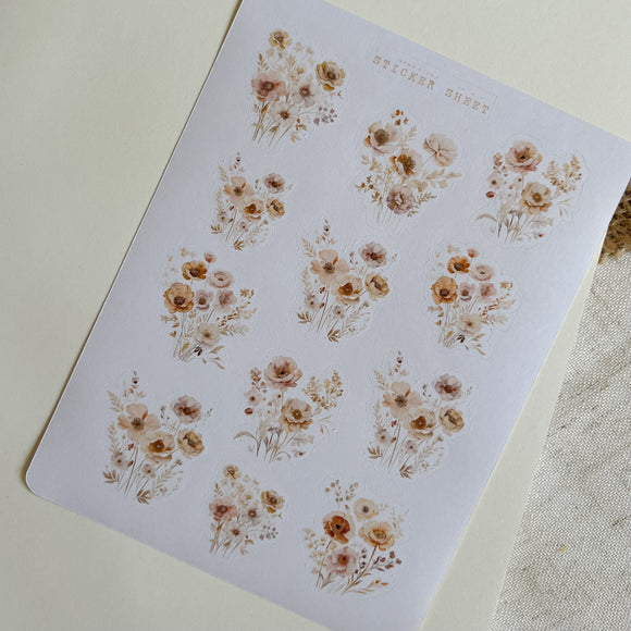 Autumn orange floral bouquets sticker sheet