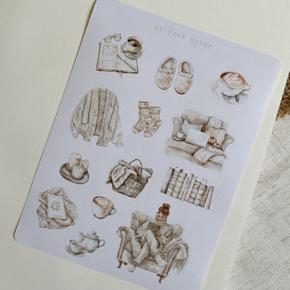 curl up with a book sticker sheet for journaling