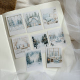blue christmas die cut polaroid sticker pocket, planner sticker, christmas sticker, polaroid 16 pieces, winter sticker
