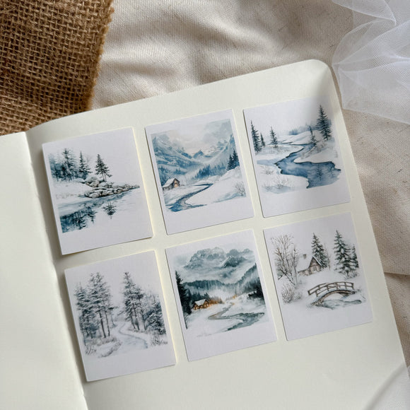 winter landscape die cut polaroid sticker pocket, planner sticker, christmas sticker, polaroid 12 pieces, christmas sticker