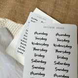 lettered days of the week sticker sheet