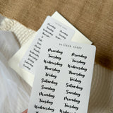 lettered days of the week sticker sheet