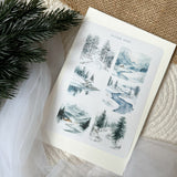 winter night landscape picture sticker sheet